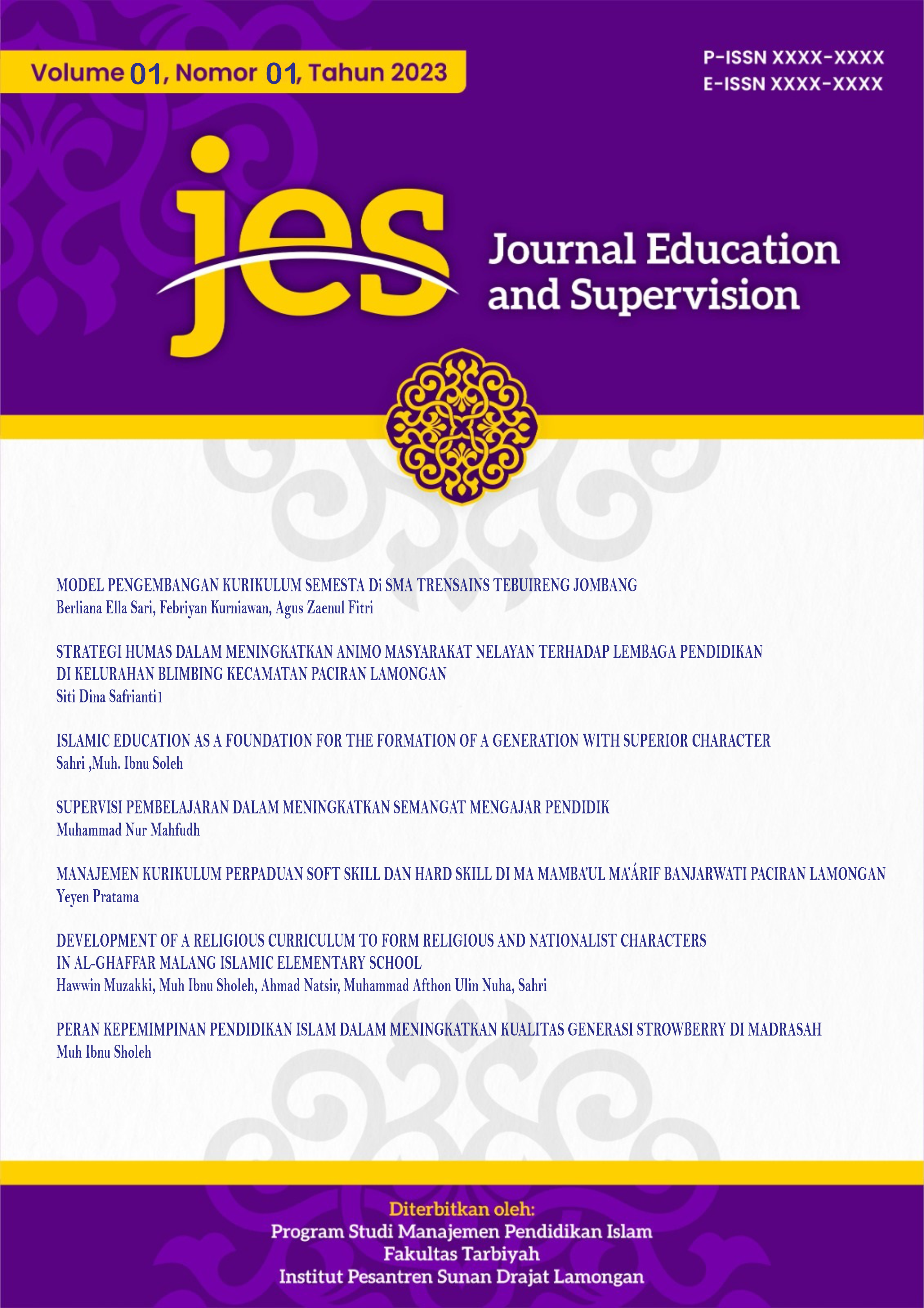 					View Vol. 1 No. 1 (2023): Oktober : JES : Journal Education and Supervision
				