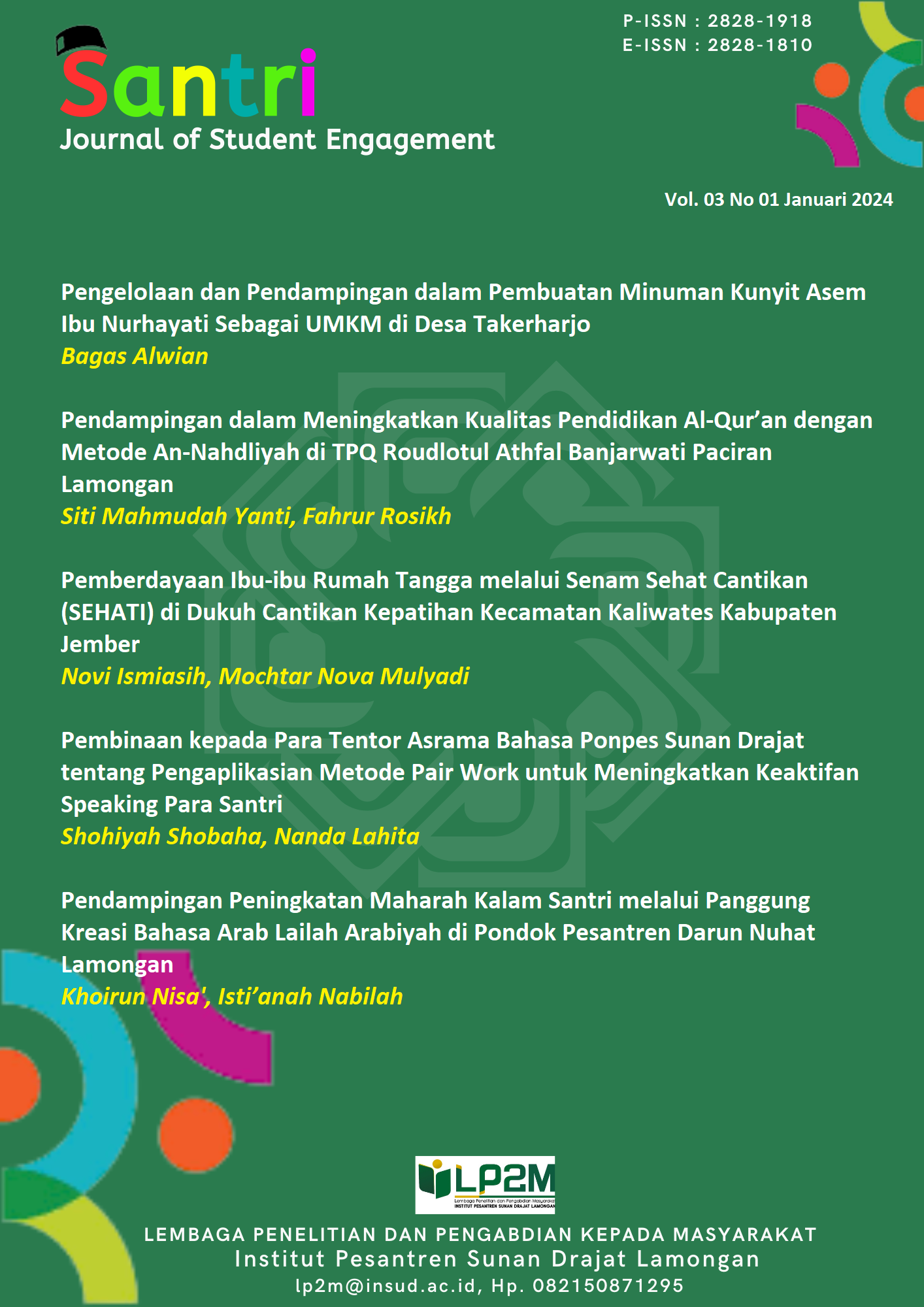 					View Vol. 3 No. 1 (2024): Santri : Journal of Student Engagement
				